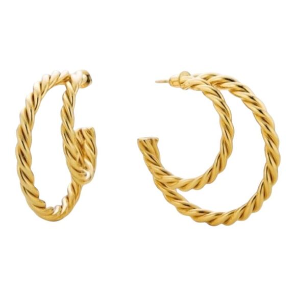 Rendor Victoria NIP 14K Yellow Gold Plated Double Hoop Braided Texture Earrings - Picture 13 of 16